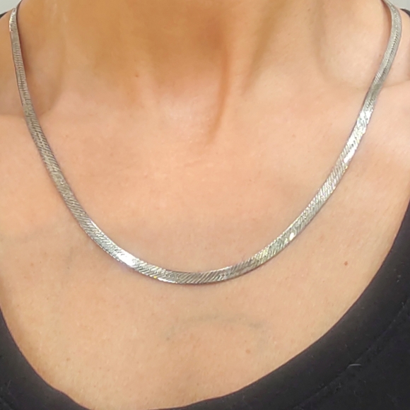 Vintage Unisex 20" Sterling Silver Herringbone Necklace - Picture 3 of 6